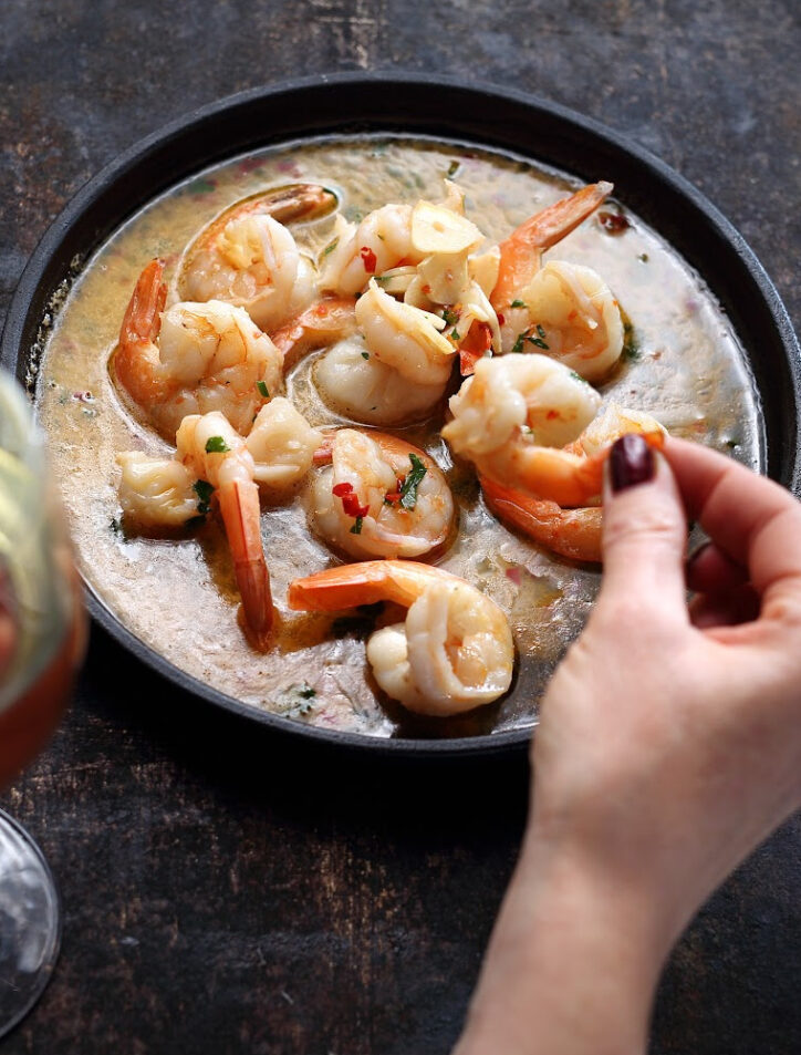 Make perfectly buttery grilled shrimp with this cast iron shrimp pan