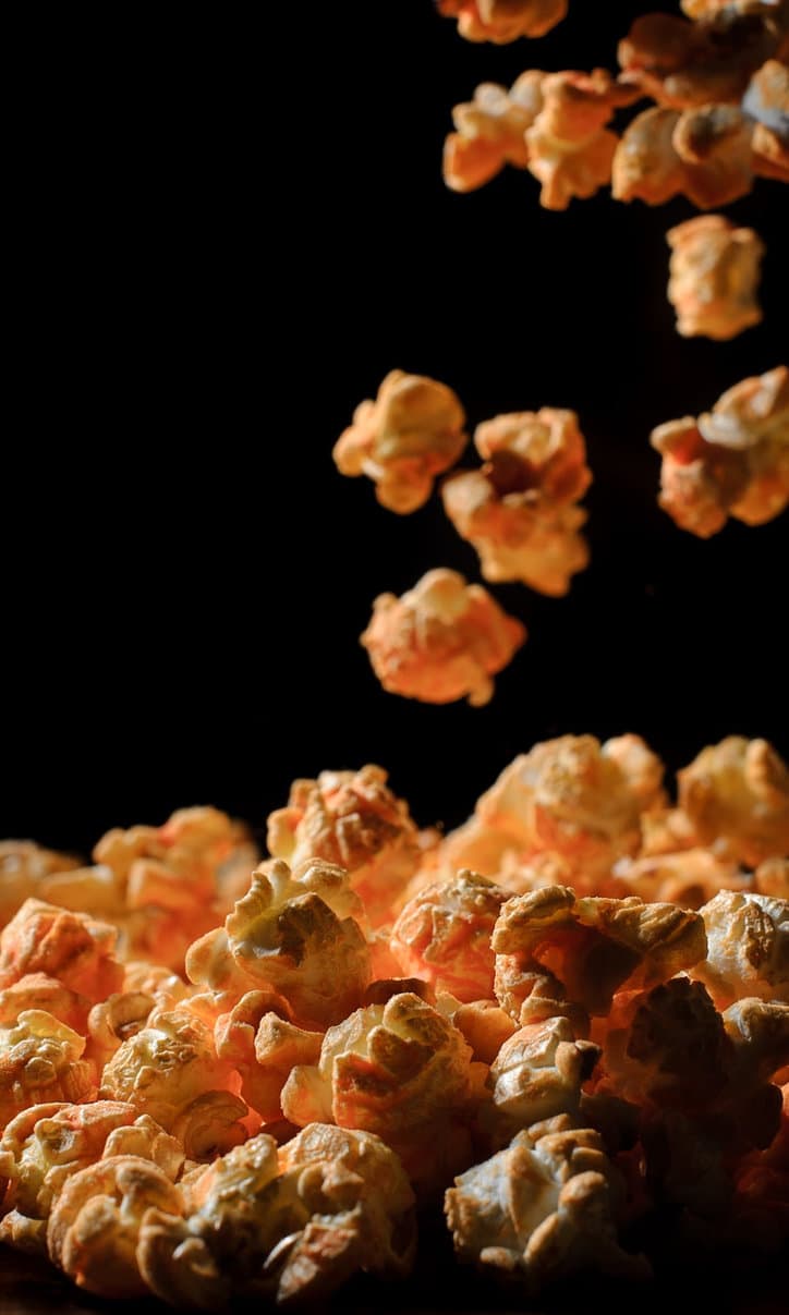 popcorn on black background.