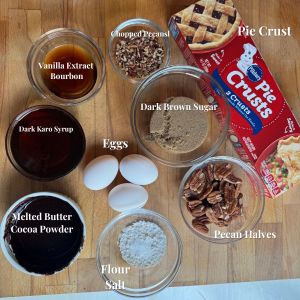 Ingredients for Old Fashioned Chocolate Pecan Pie