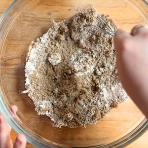 Mixing brown sugar, flour, and salt together