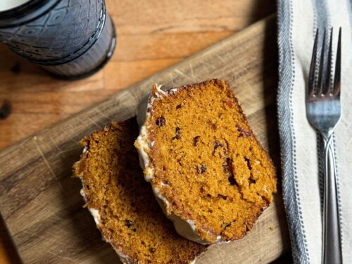 2 slices of pumpkin cranberry bread