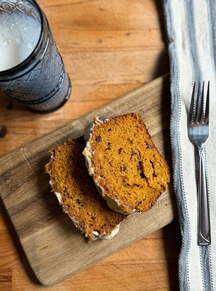 2 slices of pumpkin cranberry bread