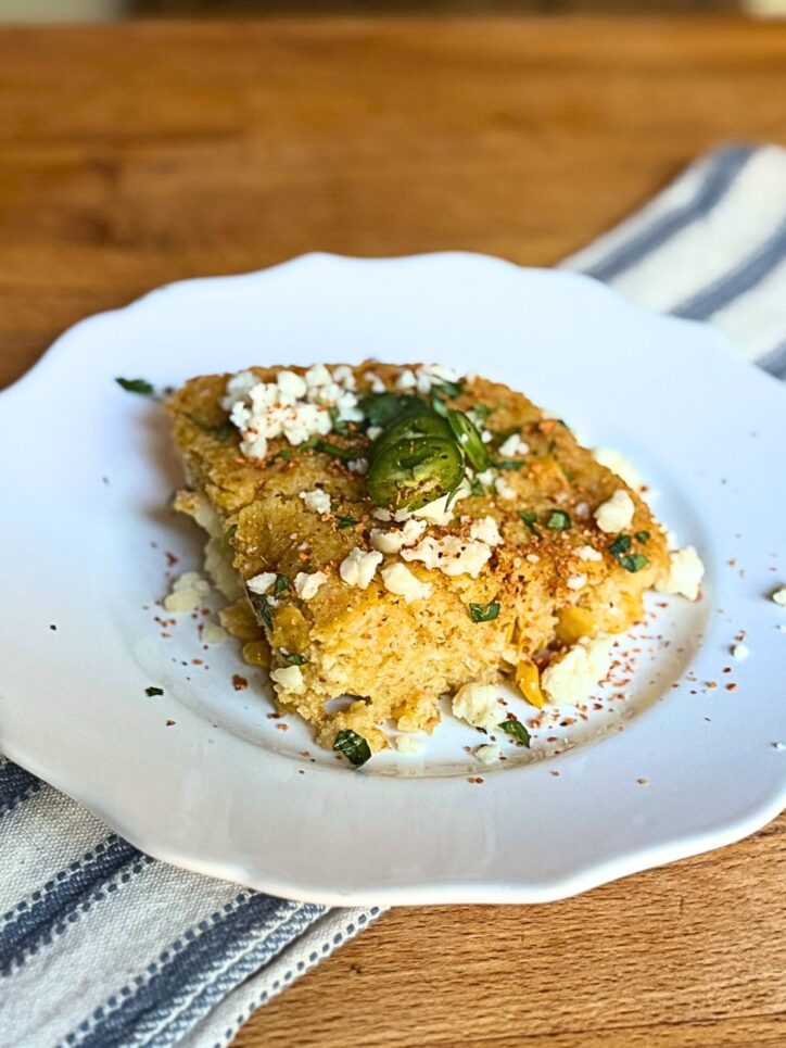 Mexican Street Corn Casserole on a white plate