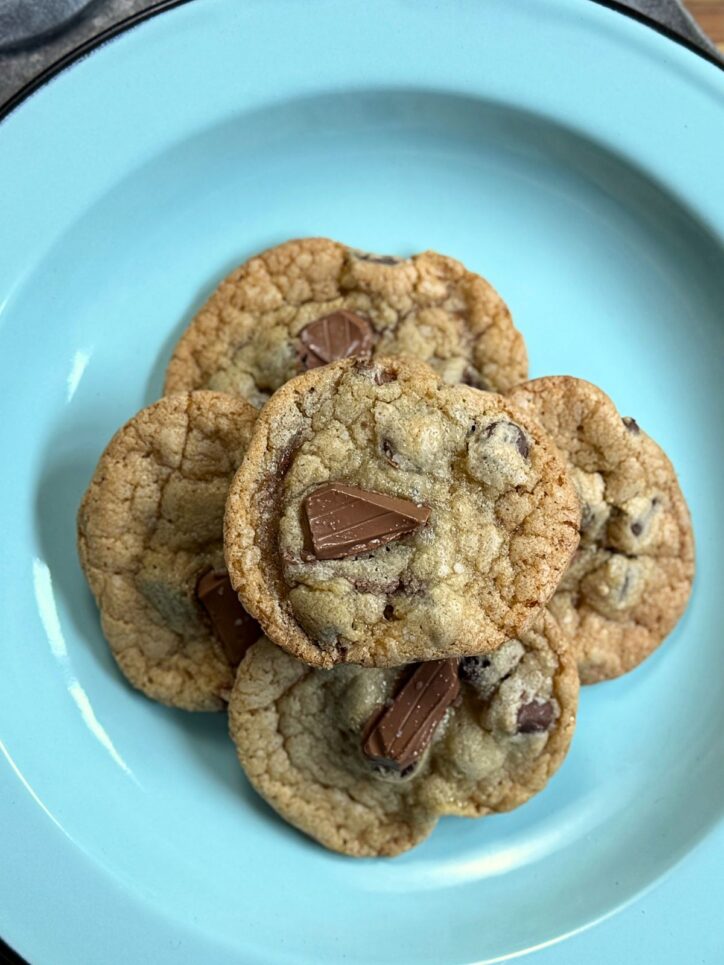 freshly baked cookies on a light blue plate