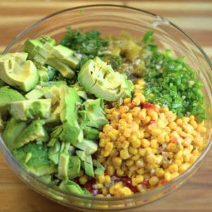 Add cut up avocado to ingredient bowl